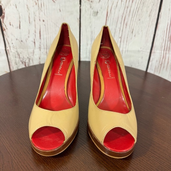 JEFFREY CAMPBELL Elegant calf leather Peep-Toe Heels - Tan and Red 7.5 GUC - Picture 14 of 15